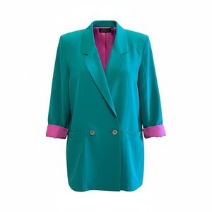 EXPRESSLY FOR ROBINSON Teal Pink 100% Silk Blazer-Dress 80s 90s | US10